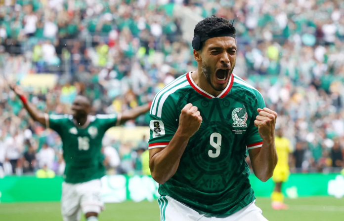 Raúl Jiménez celebrates his goal in the second half.